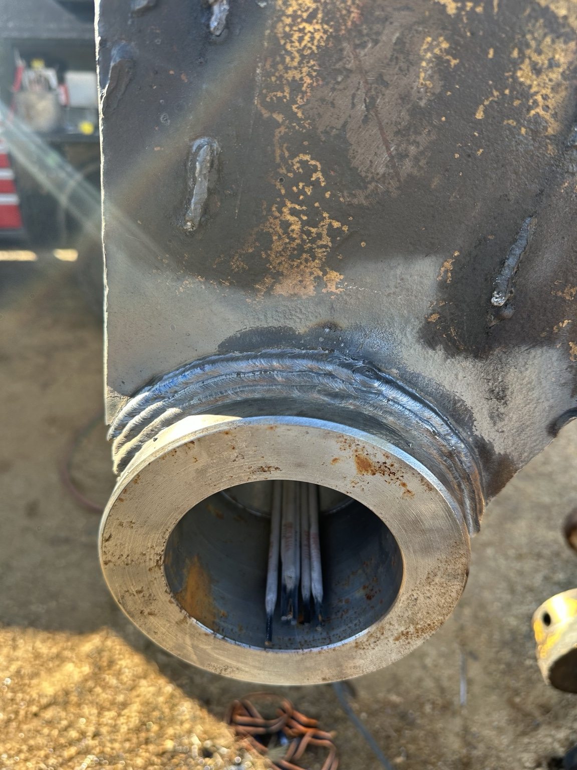 Welded sleeve and bore repair close-up