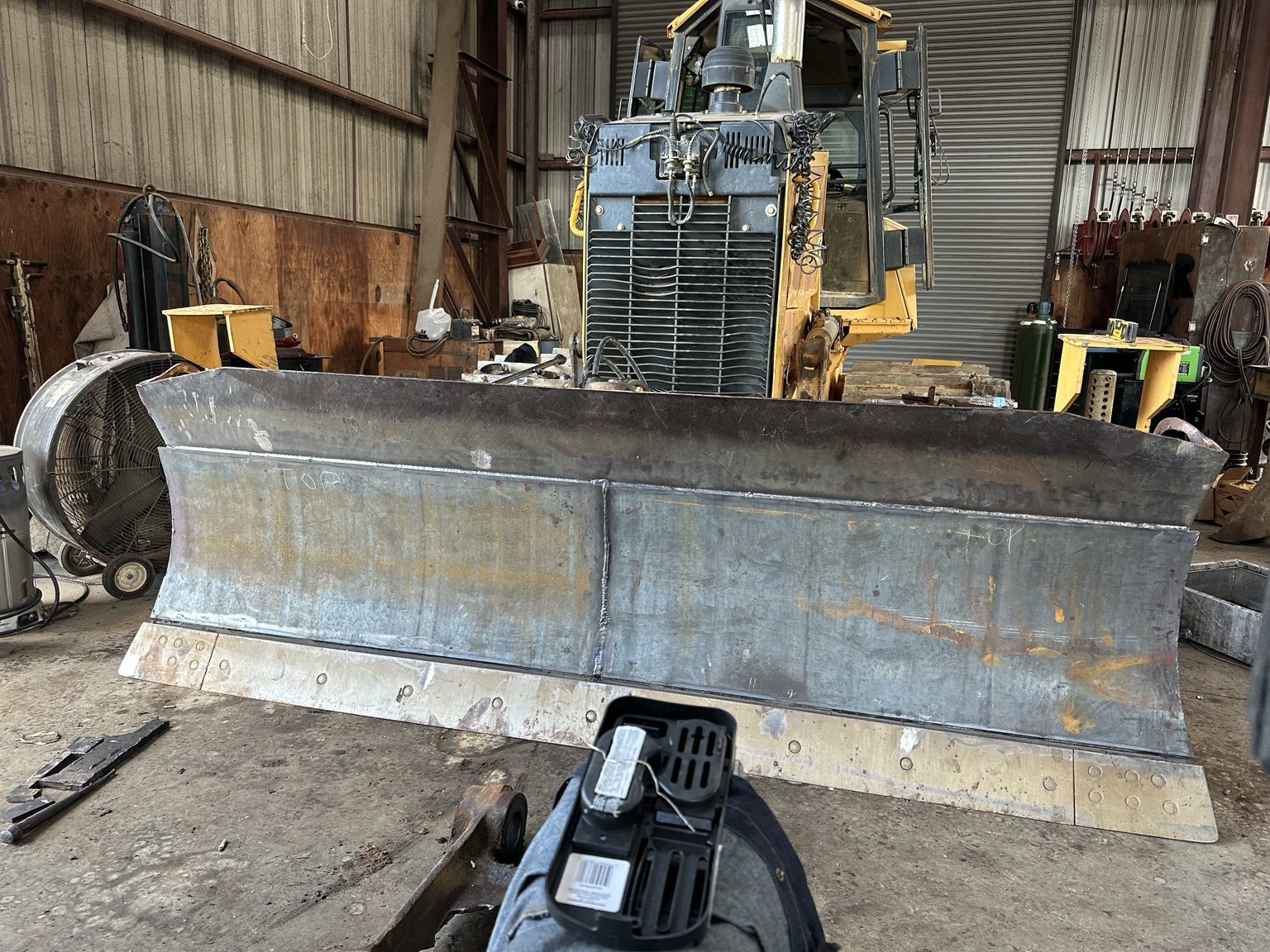 Fabricated heavy equipment blade in the shop